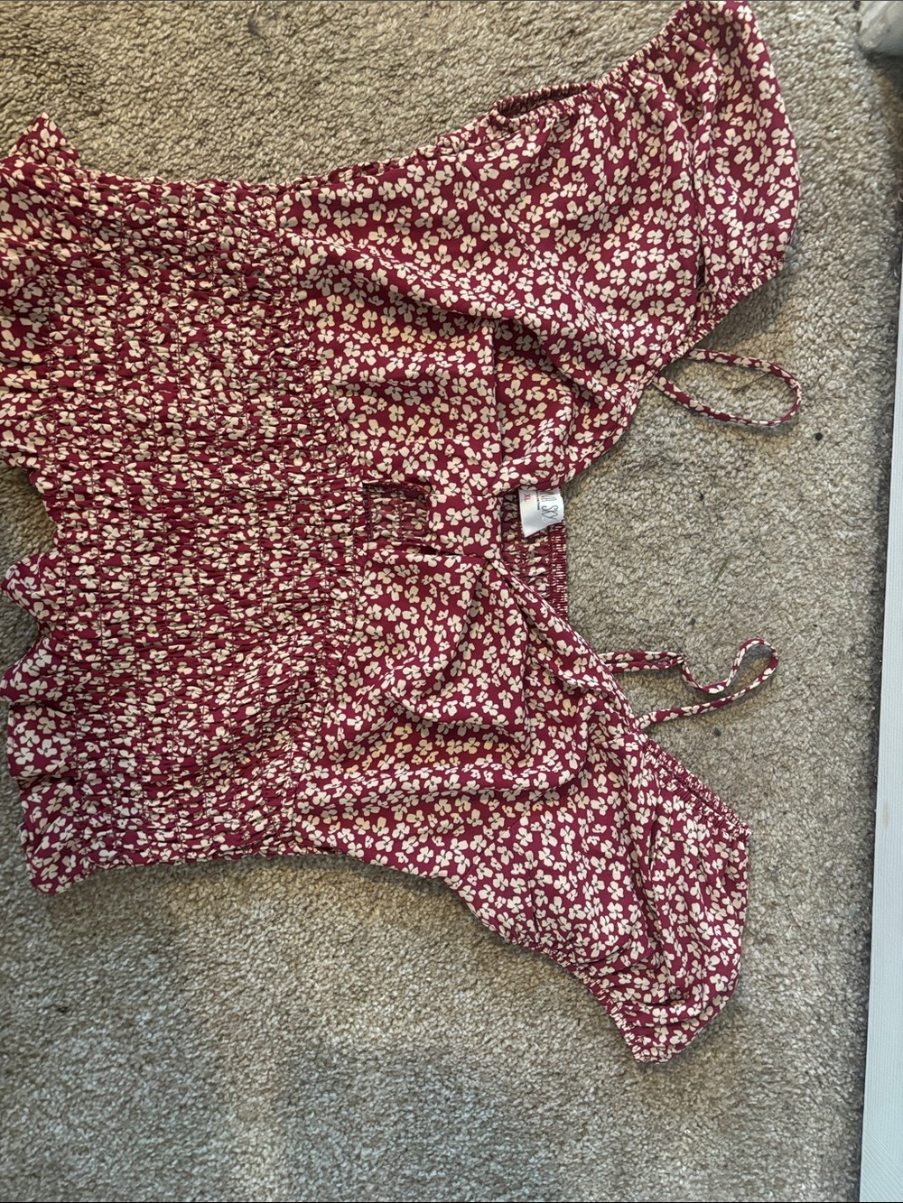 T.J.Maxx Burgundy Floral Smocked Crop Top